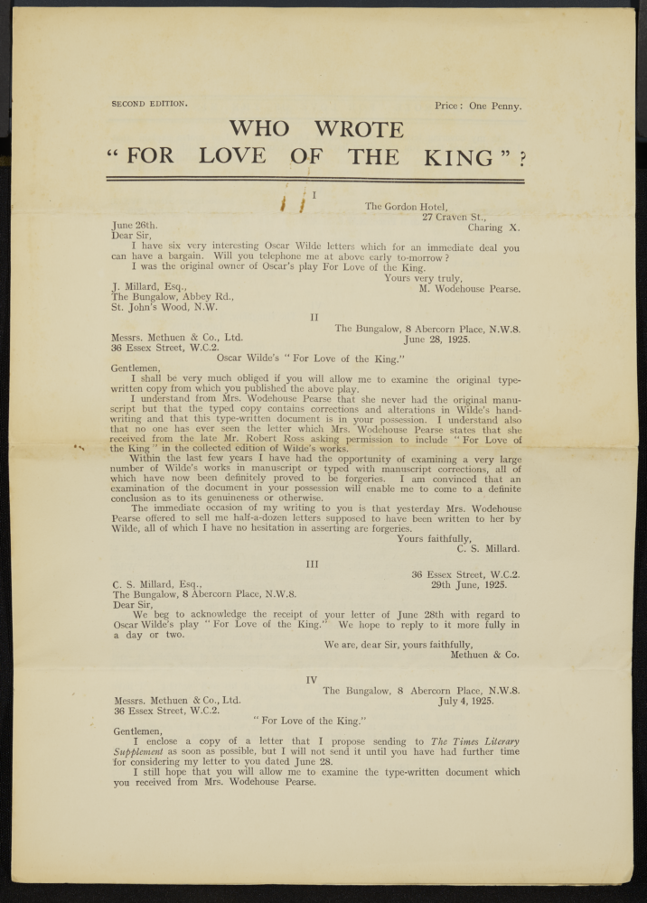 A pamphlet supporting the forgery, kept with Magdalen's copy of the play.